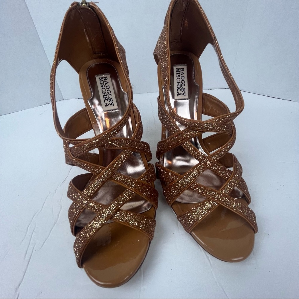 Badgley Mischka Junebug rose gold glitter sandal strappy heel Women’s 9 - Picture 8 of 13